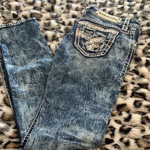 Rock Revival Distressed Blue Jeans